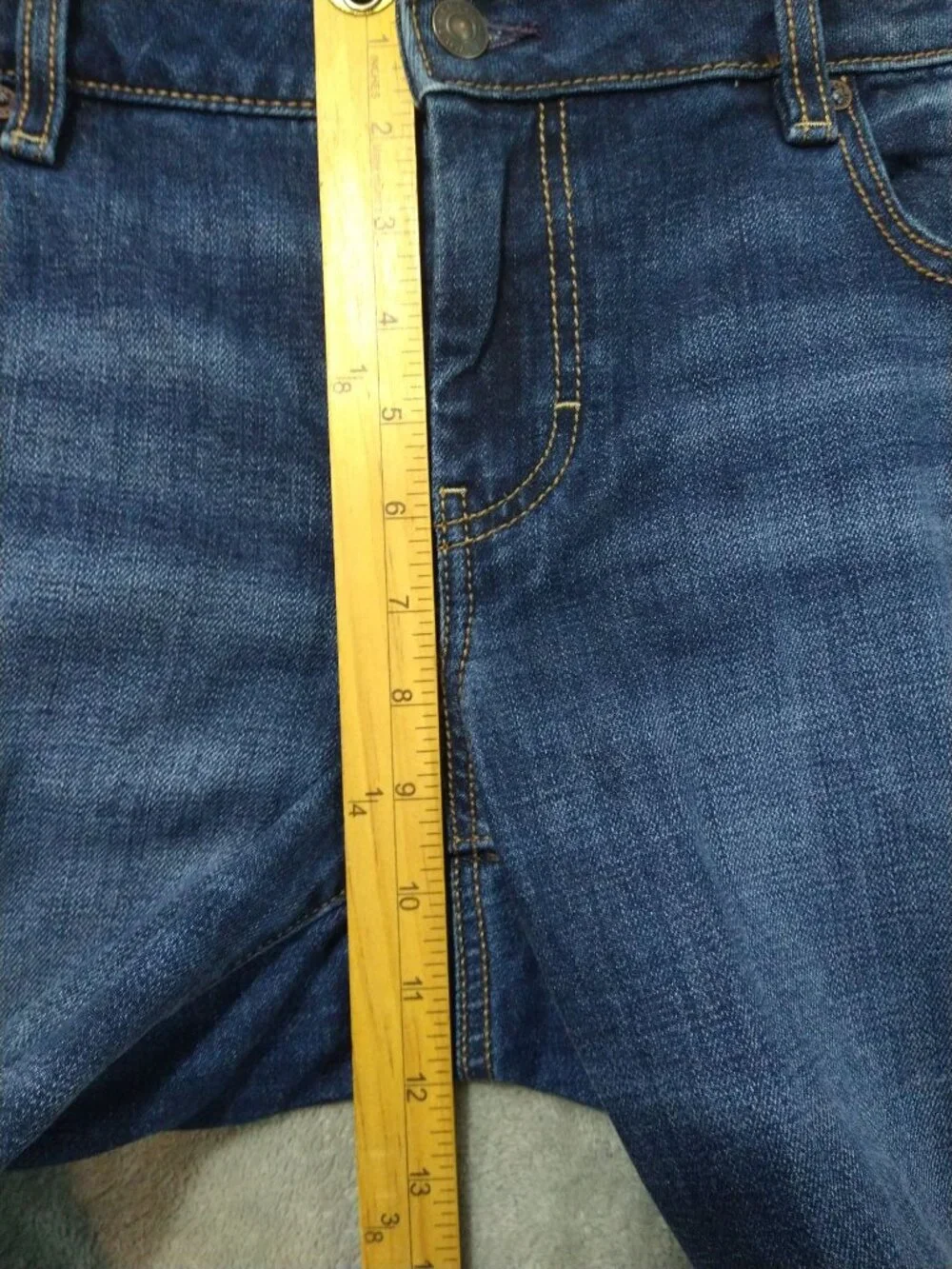 American Eagle Jeans Womens 12 Short Blue Denim Kick Boot Super Low Rise Stretch